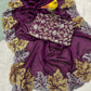 Premium Pure Satin Chiffon Silk Saree with Leaf Embroidery