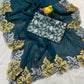 Premium Pure Satin Chiffon Silk Saree with Leaf Embroidery