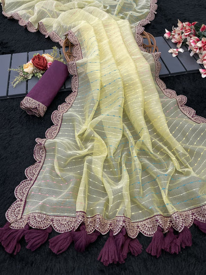 Luxurious Tissue Net Saree with Contrast Blouse