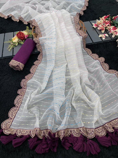 Luxurious Tissue Net Saree with Contrast Blouse