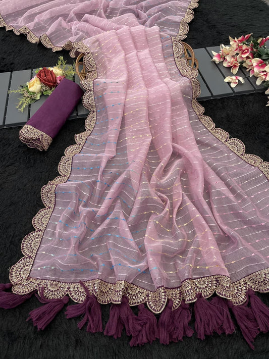 Luxurious Tissue Net Saree with Contrast Blouse