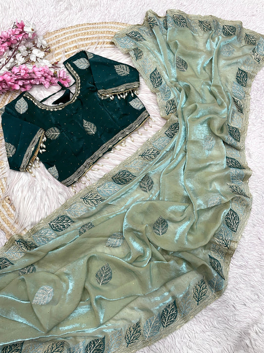 Premium Fendy C-Pallu Satin Designer Saree