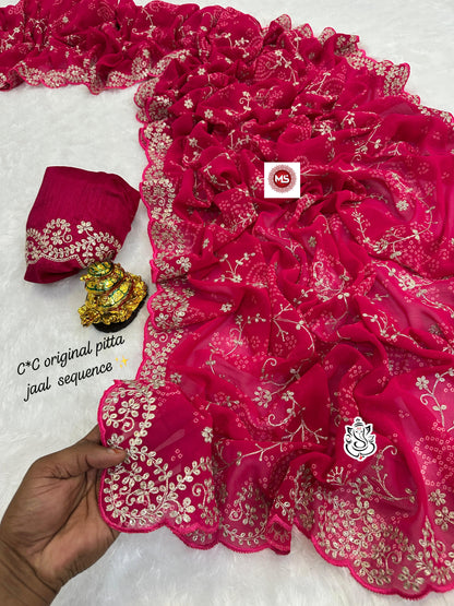 Premium C*C Special Bhandej Pattern Georgette Silk Saree