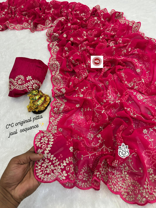 Premium C*C Special Bhandej Pattern Georgette Silk Saree