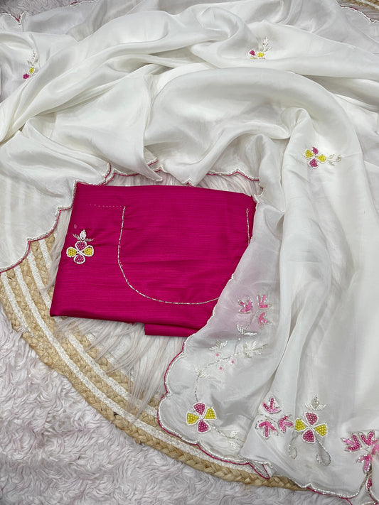 Premium H.O. Silk Saree with Handcrafted Khatli Work