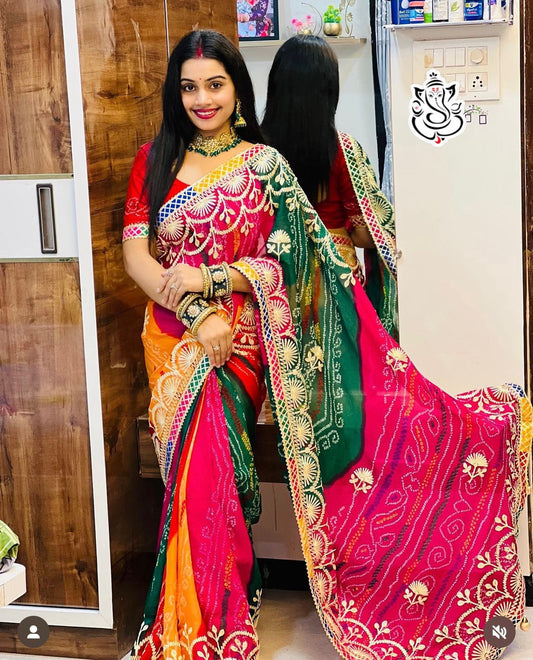Premium Gota Patti Saree with Readymade Lace Border & Heavy Tassels