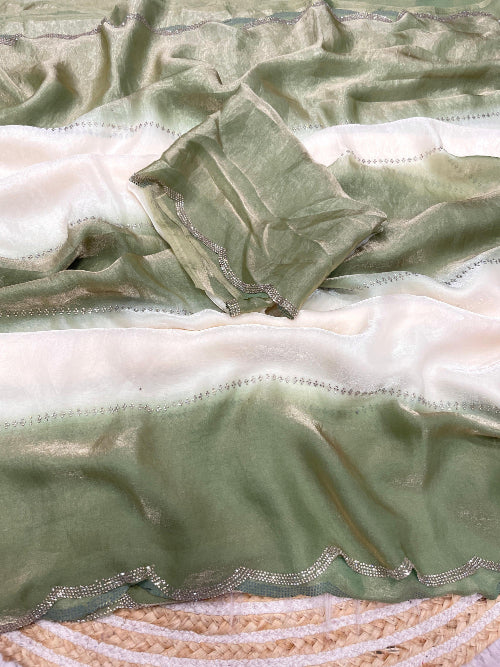 Elegant Fandy Satin Saree with Jarkan Work