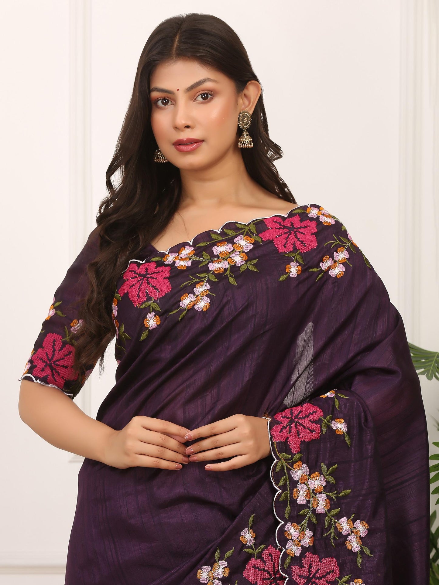 Premium Pure Manipuri Silk Saree with Multi-Color Thread Work