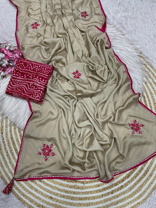 Elegant Charm Chinnon Embroidered Saree with Foil Print Blouse