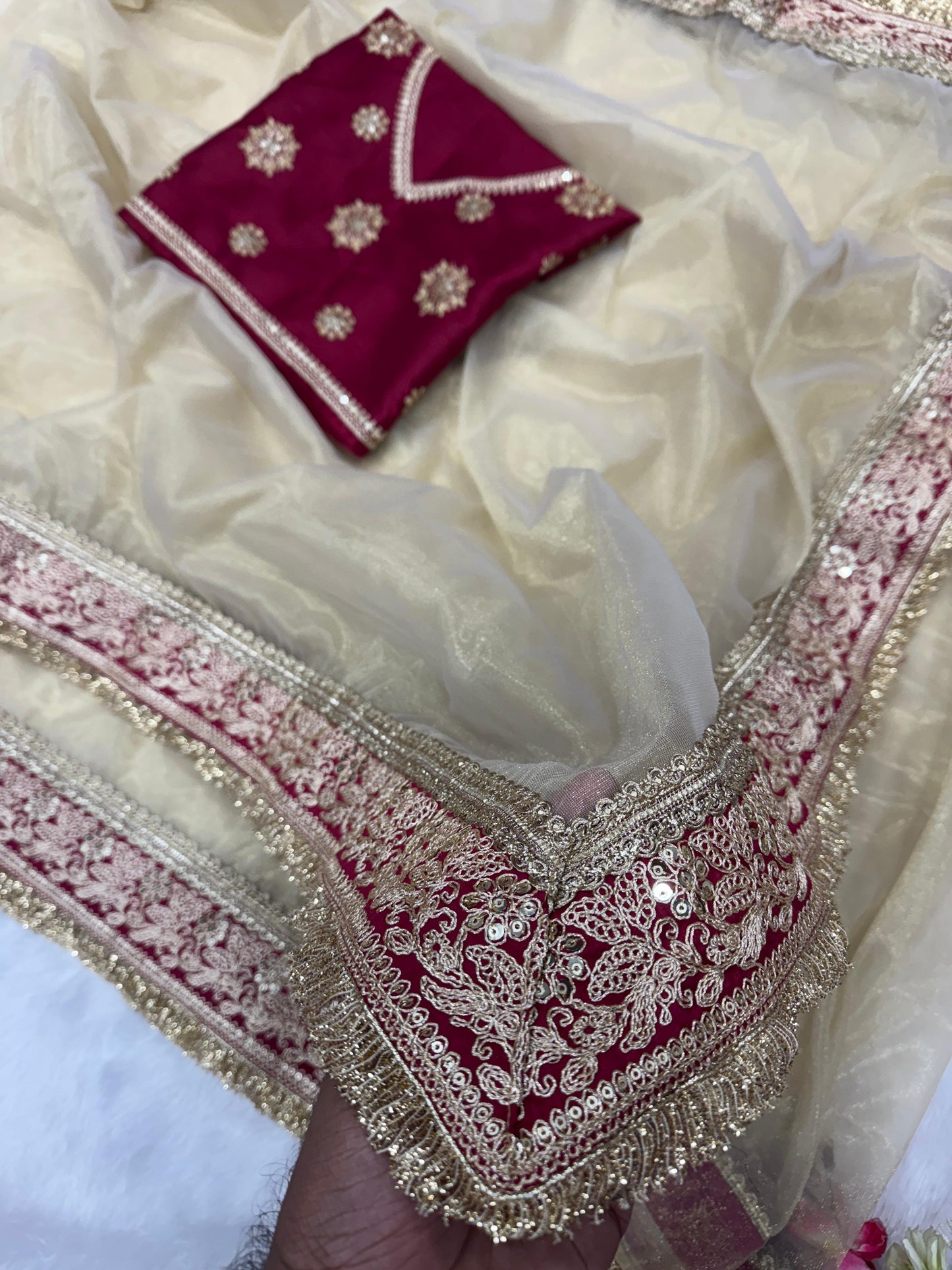 Soft Twil Net Saree with Premium Sequins & Dori Embroidery Blouse