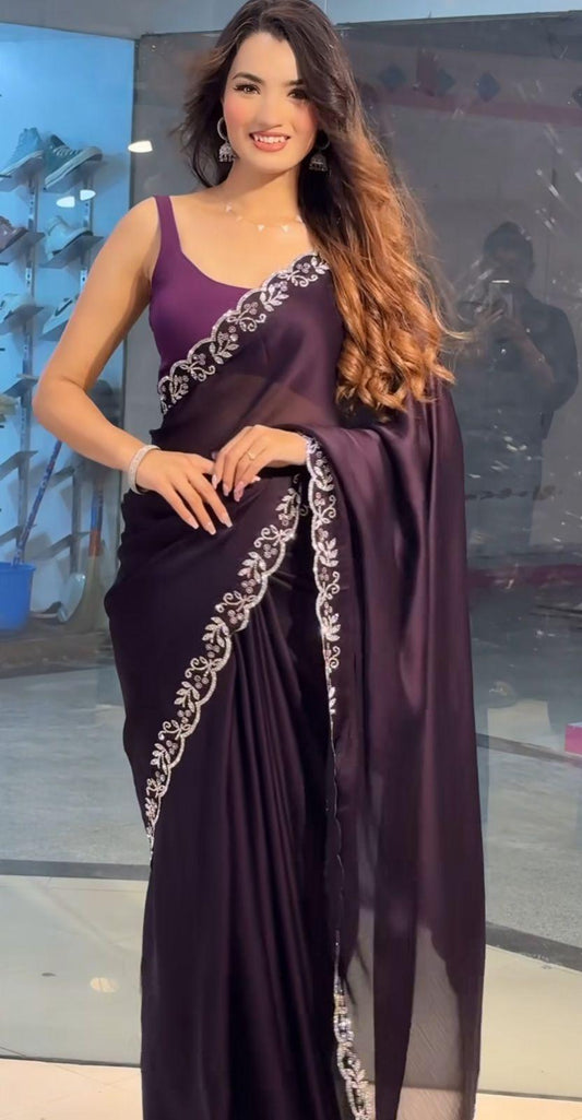 Black Ramgoli Shine Saree with Handmade Diamond Panel Work