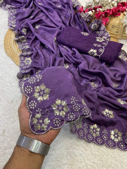 Premium Chinon Sequence Saree with Designer Blouse