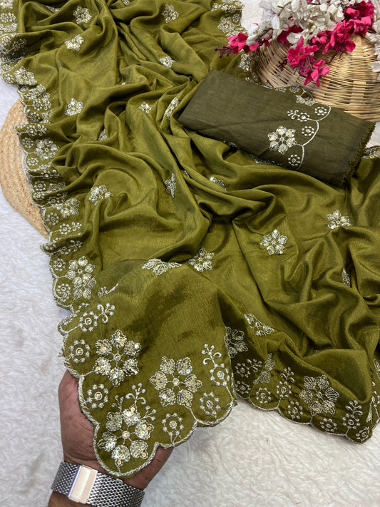 Premium Chinon Sequence Saree with Designer Blouse