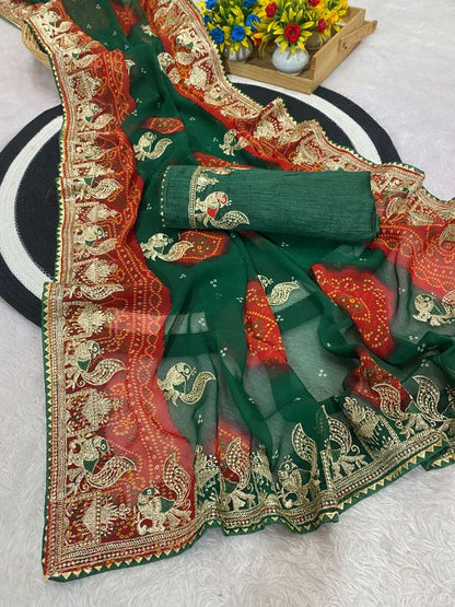 Premium Heavy Georgette Saree with C-Pallu Zari Embroidery
