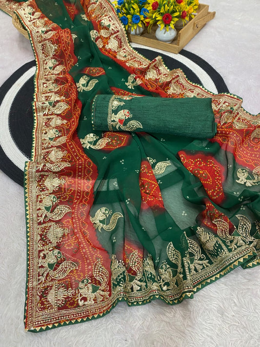 Premium Heavy Georgette Saree with C-Pallu Zari Embroidery