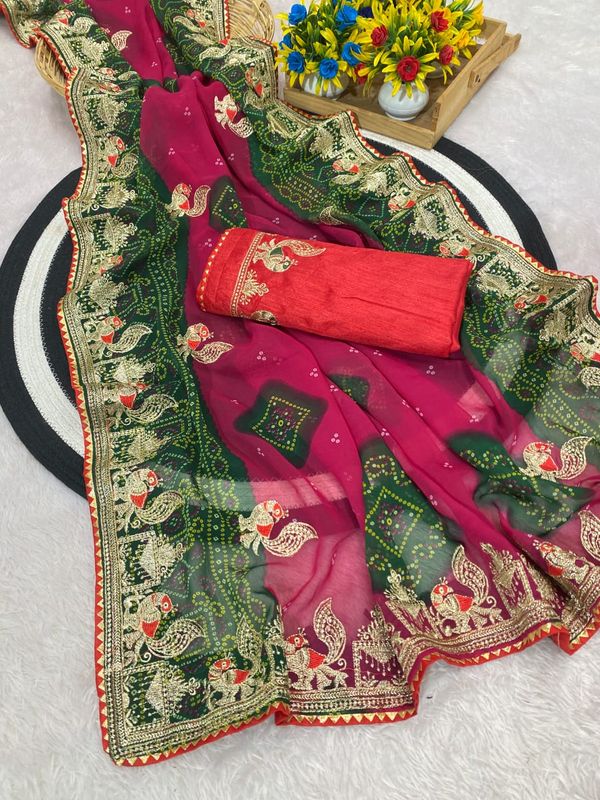 Premium Heavy Georgette Saree with C-Pallu Zari Embroidery