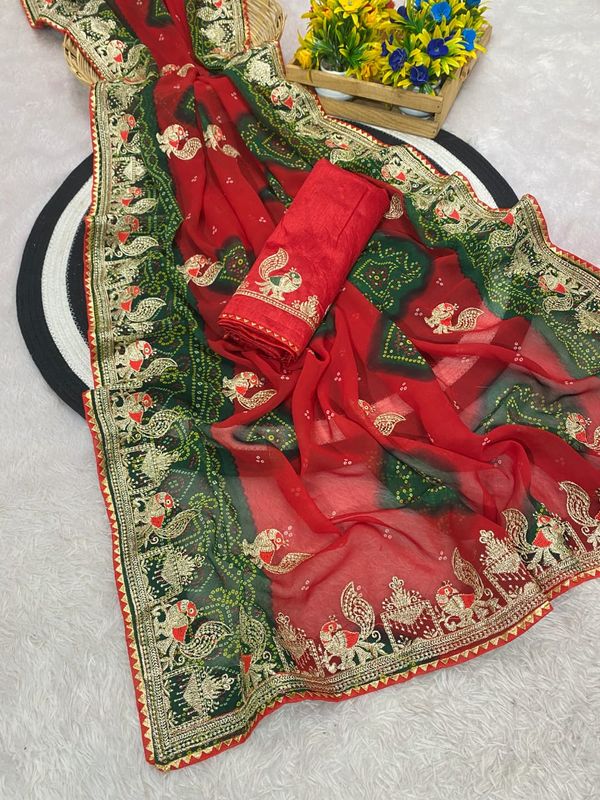 Premium Heavy Georgette Saree with C-Pallu Zari Embroidery