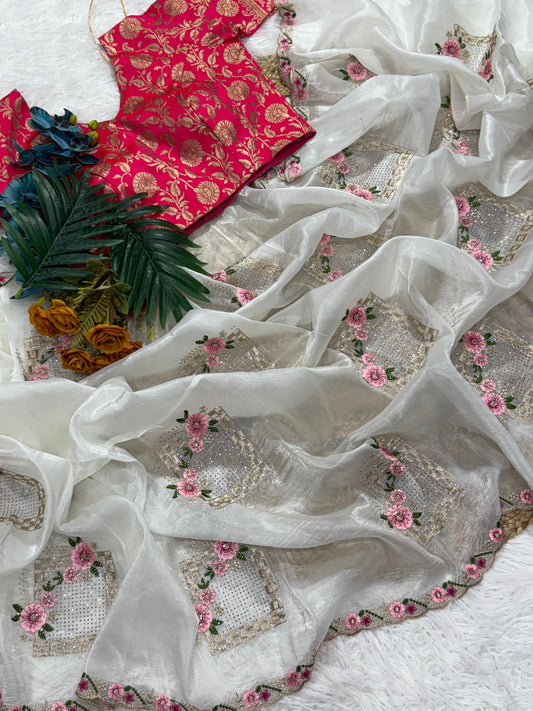 Premium Gold Crush Saree with Banarasi Zari Weaving Brocade Blouse