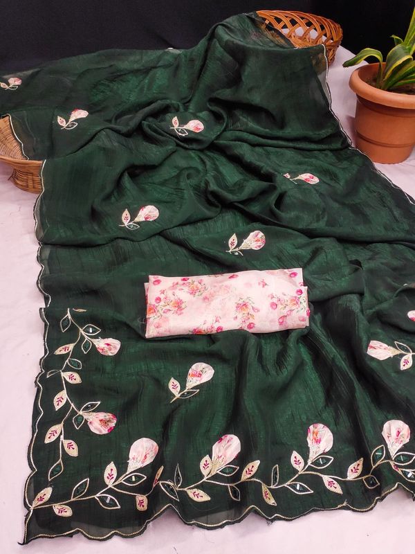 Premium Peach Butta Georgette Saree with Digital Print Riyon Blouse