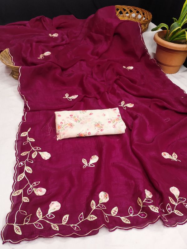 Premium Peach Butta Georgette Saree with Digital Print Riyon Blouse