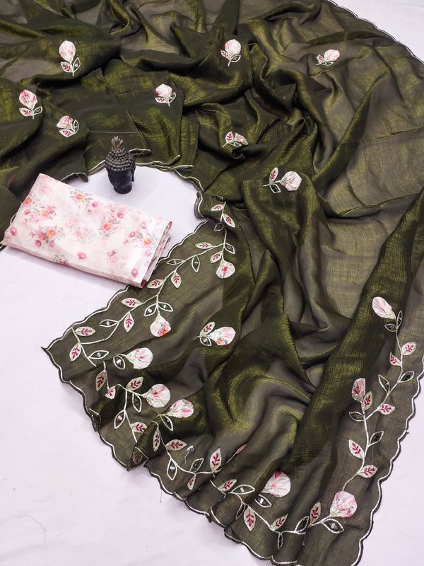 Premium Peach Butta Georgette Saree with Digital Print Riyon Blouse