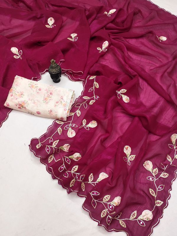 Premium Peach Butta Georgette Saree with Digital Print Riyon Blouse