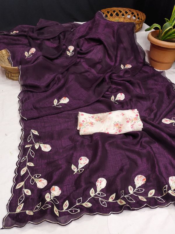 Premium Peach Butta Georgette Saree with Digital Print Riyon Blouse