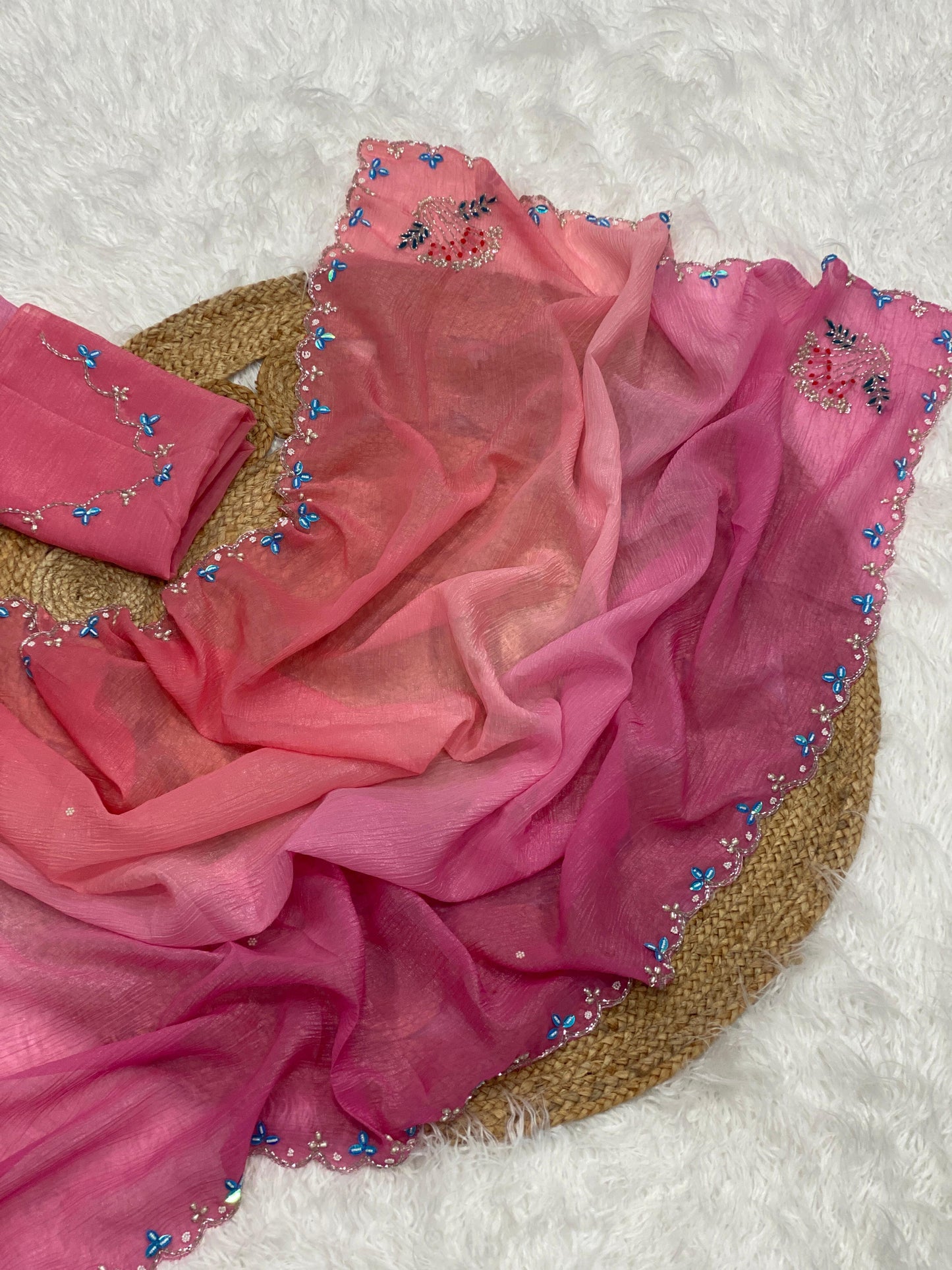 Premium Crunchy Silk Saree with Shaded Color Effect & Intricate Khatli Handwork