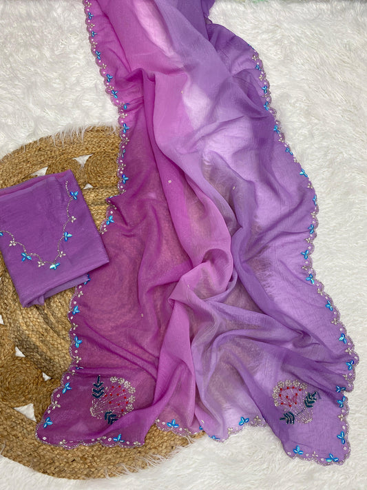 Premium Crunchy Silk Saree with Shaded Color Effect & Intricate Khatli Handwork