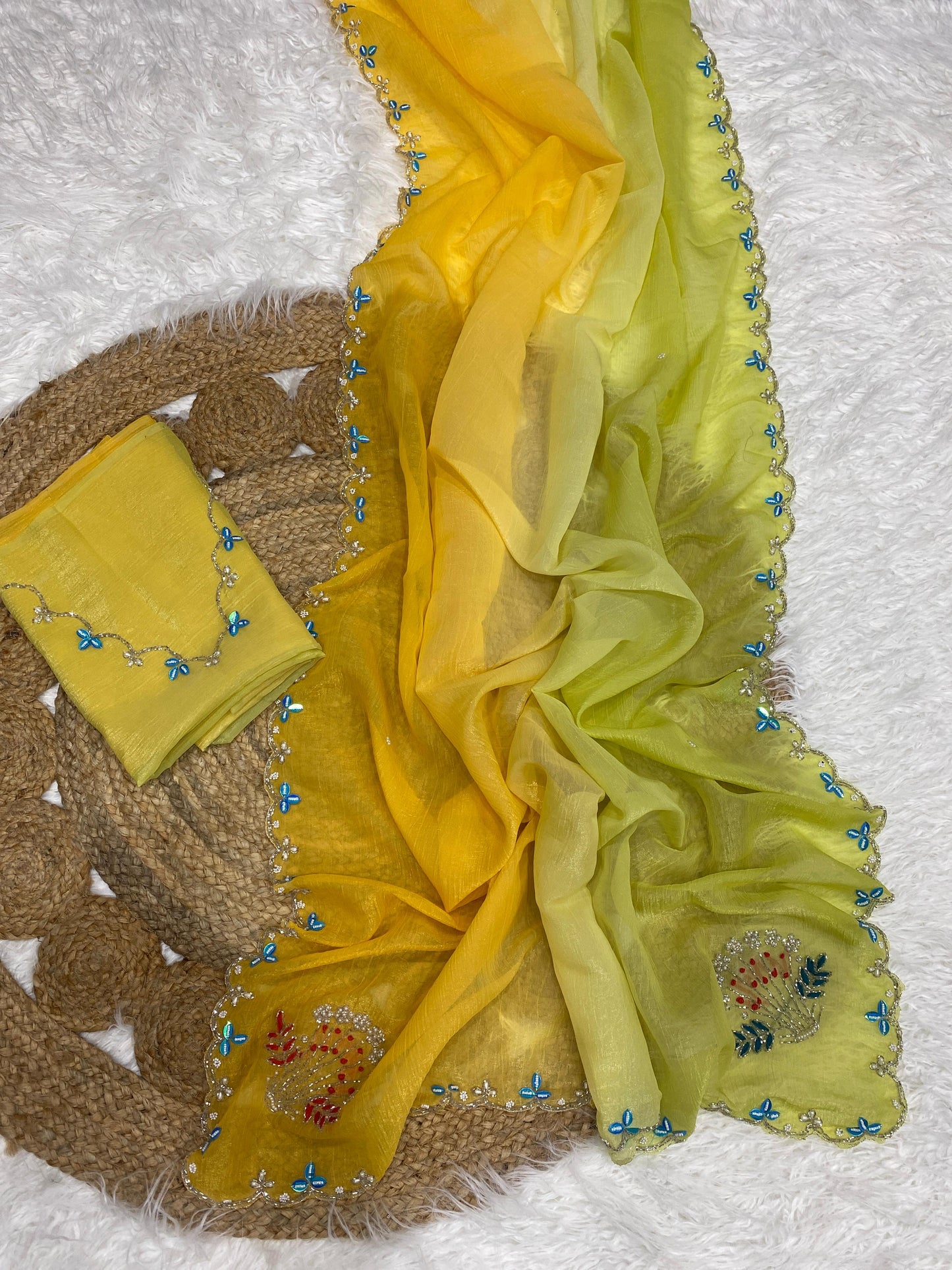 Premium Crunchy Silk Saree with Shaded Color Effect & Intricate Khatli Handwork
