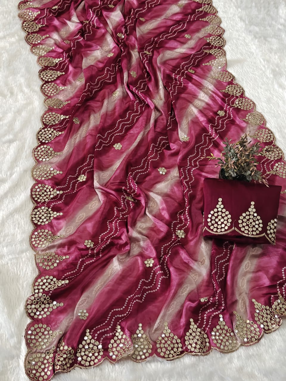 Premium Shiny Silk Saree with Exquisite Jari & Cut-Work with Banglori Silk Blouse