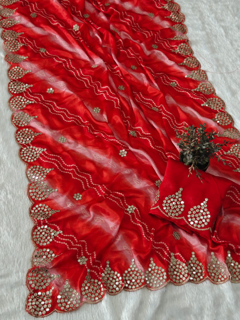 Premium Shiny Silk Saree with Exquisite Jari & Cut-Work with Banglori Silk Blouse