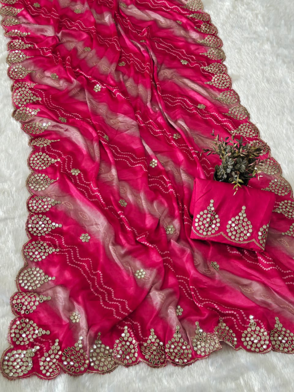 Premium Shiny Silk Saree with Exquisite Jari & Cut-Work with Banglori Silk Blouse