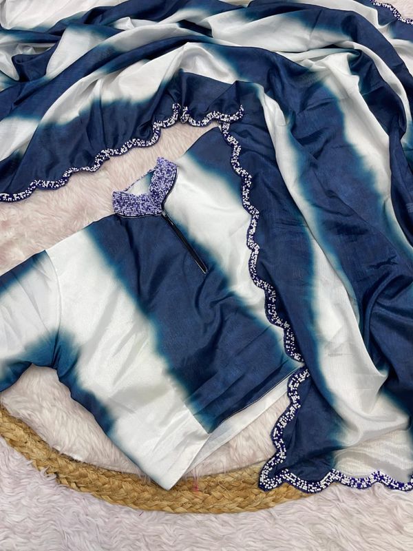 Elegant Chinon Digital Print Saree with Khatli Handwork & Arco Border