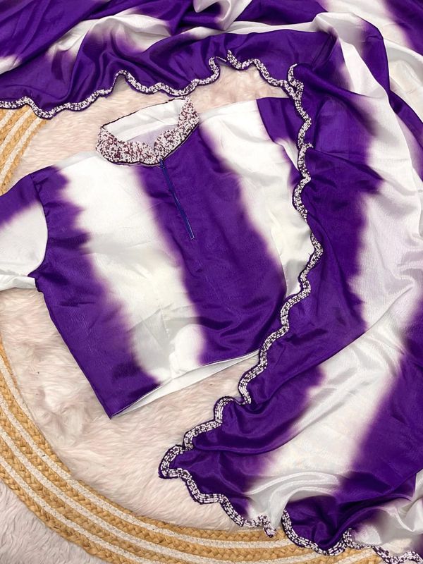 Elegant Chinon Digital Print Saree with Khatli Handwork & Arco Border