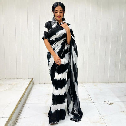 Elegant Chinon Digital Print Saree with Khatli Handwork & Arco Border