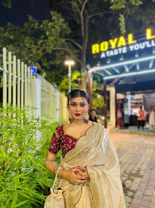 Soft Jimmy Choo Saree with Sequin & Zari Embroidery