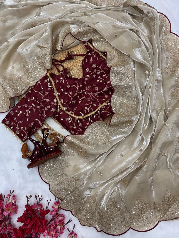 Soft Jimmy Choo Saree with Sequin & Zari Embroidery