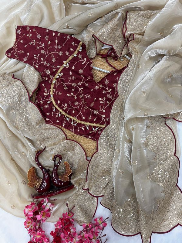 Soft Jimmy Choo Saree with Sequin & Zari Embroidery