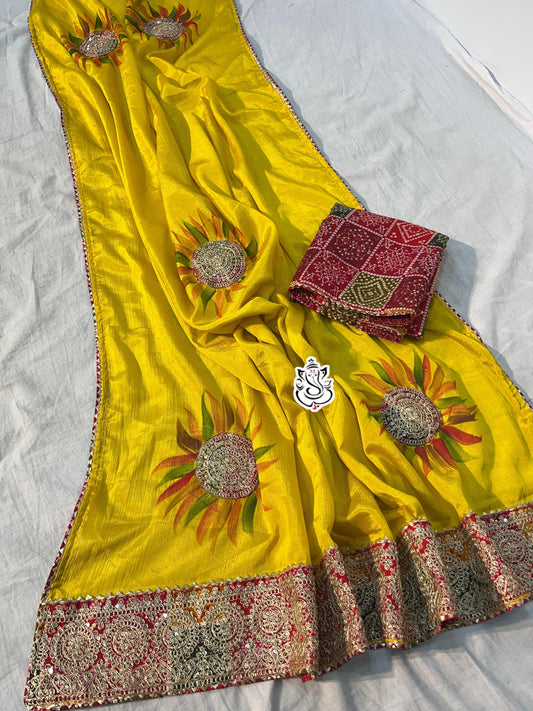 Premium Soft Chinon Saree with Brush & Sequin Butta Work