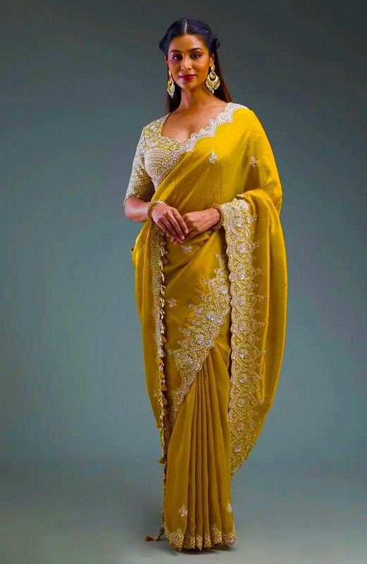 Premium Gold Crush Silk Saree with Heavy Zari, Sequins & Coding