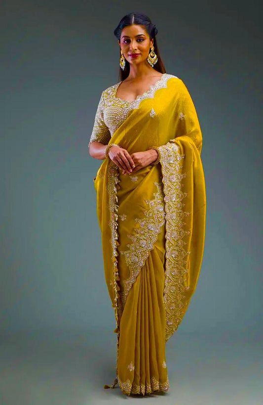 Premium Gold Crush Silk Saree with Heavy Zari, Sequins & Coding