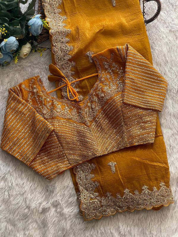 Premium Gold Crush Silk Saree with Heavy Zari, Sequins & Coding