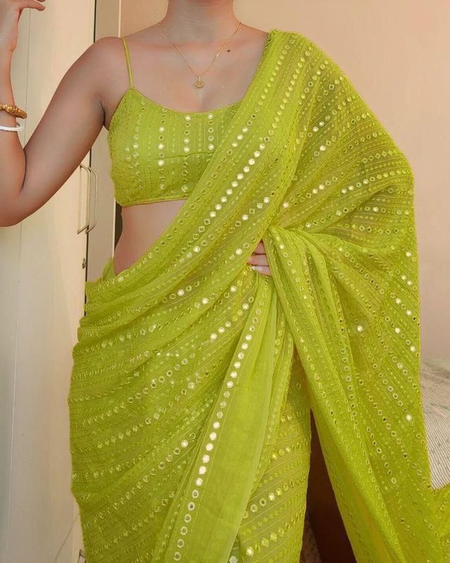 Premium Heavy Georgette Saree with Exquisite Embroidery & Sequence Work