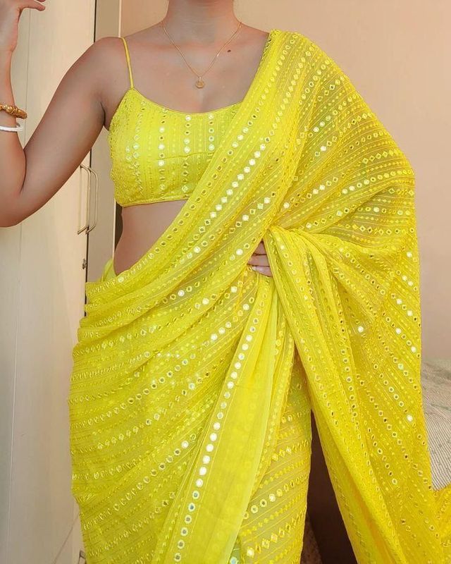 Premium Heavy Georgette Saree with Exquisite Embroidery & Sequence Work