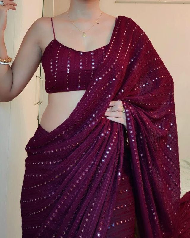 Premium Heavy Georgette Saree with Exquisite Embroidery & Sequence Work