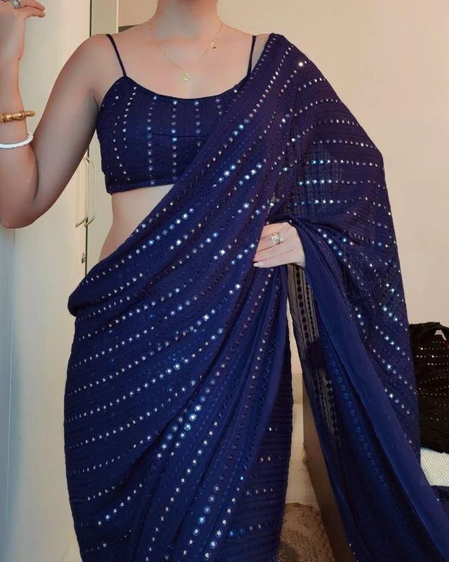 Premium Heavy Georgette Saree with Exquisite Embroidery & Sequence Work
