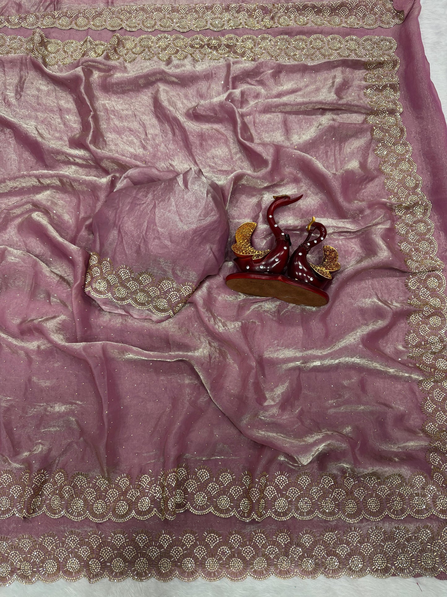 Space Silk Pink Saree with Original Jarkhan Diamond Work
