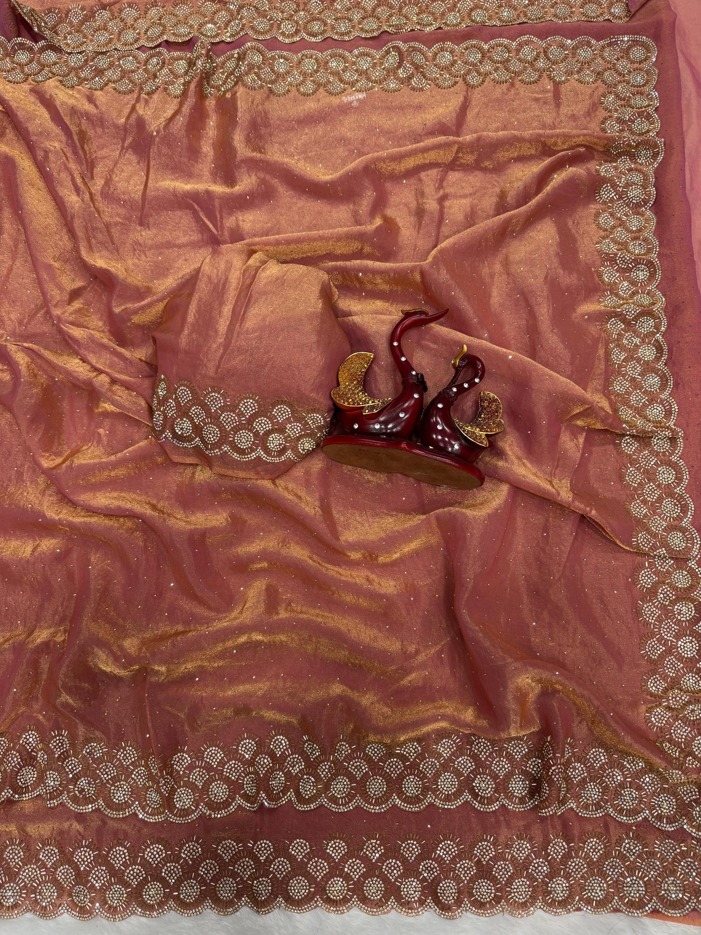 Space Silk Pink Saree with Original Jarkhan Diamond Work