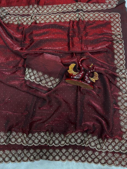 Space Silk Saree with Original Jarkhan Diamond Work